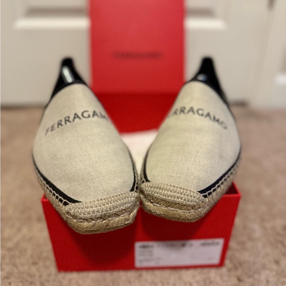 Salvatore Ferragamo Beige and Black Loafers